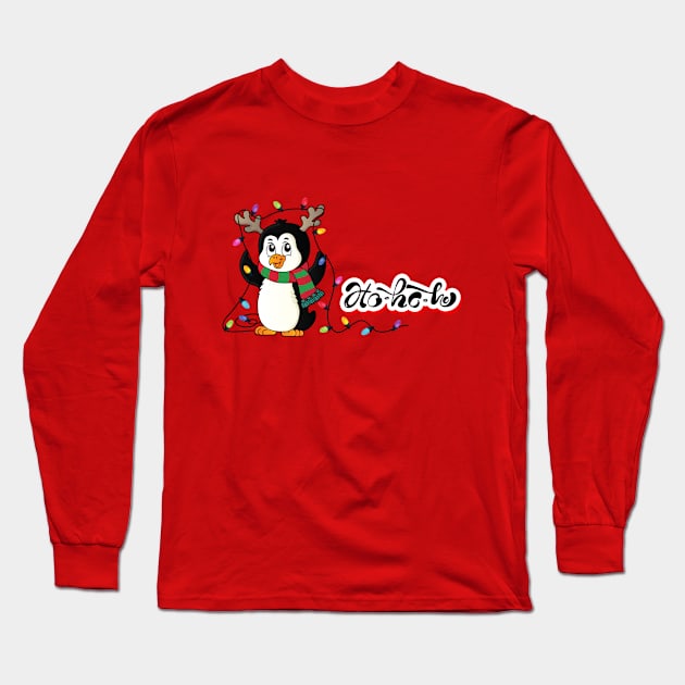 Penguin deer with Christmas lights - HO HO HO Long Sleeve T-Shirt by O.M design